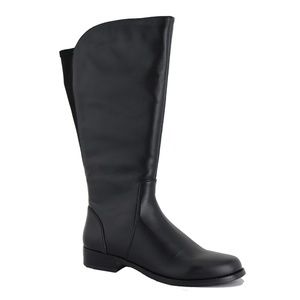 New Black Leather Wide Calf Riding Boot